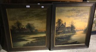 A pair of Victorian oak framed oil paintings of country scenes