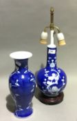 A Chinese prunus blossom vase and lamp