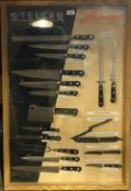 A display board of P Sabatier Stellar knives