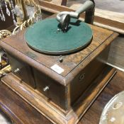 A vintage oak cased gramophone