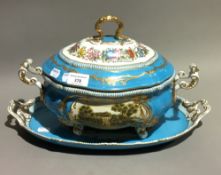 A Sevres style porcelain tureen on stand