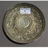 An unmarked Indian embossed silver dish (approx 3.