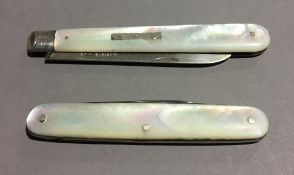 Two silver bladed mother-of-pearl fruit knives