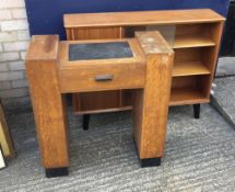 A small wooden knee-hole desk and a small wooden school desk