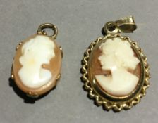 Two 9 ct gold cameo pendants