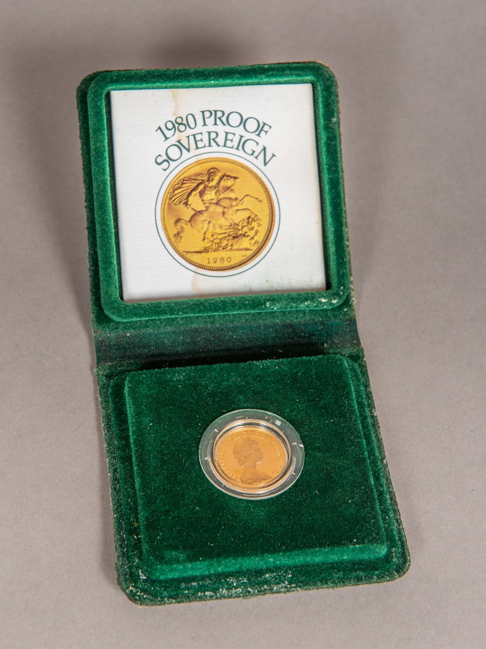 A 1980 proof gold sovereign Boxed.