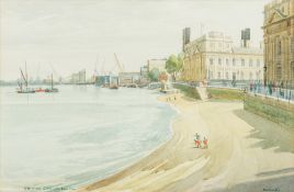 ENGLISH SCHOOL (20th century) Waterfront Greenwich, Low Tide Watercolour,