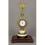 A Chinese gilt metal and coloured paste set mystery clock The 4 inch white painted dial with Roman