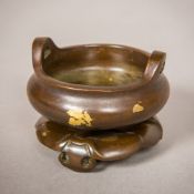 A small Chinese bronze censer on stand Of squat form,