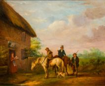 ENGLISH SCHOOL (19th century) Refreshments at the White Horse Oil on canvas, framed. 59.5 x 49 cm.