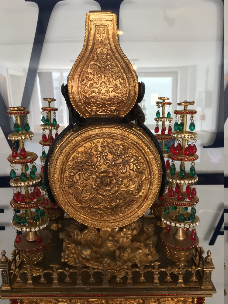 A large and impressive Chinese gilded metal paste set musical automaton table clock The 4 1/2 inch - Image 12 of 23