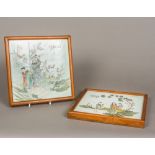 Two 19th century Chinese painted porcelain panels One worked with a male figure and attendants in a