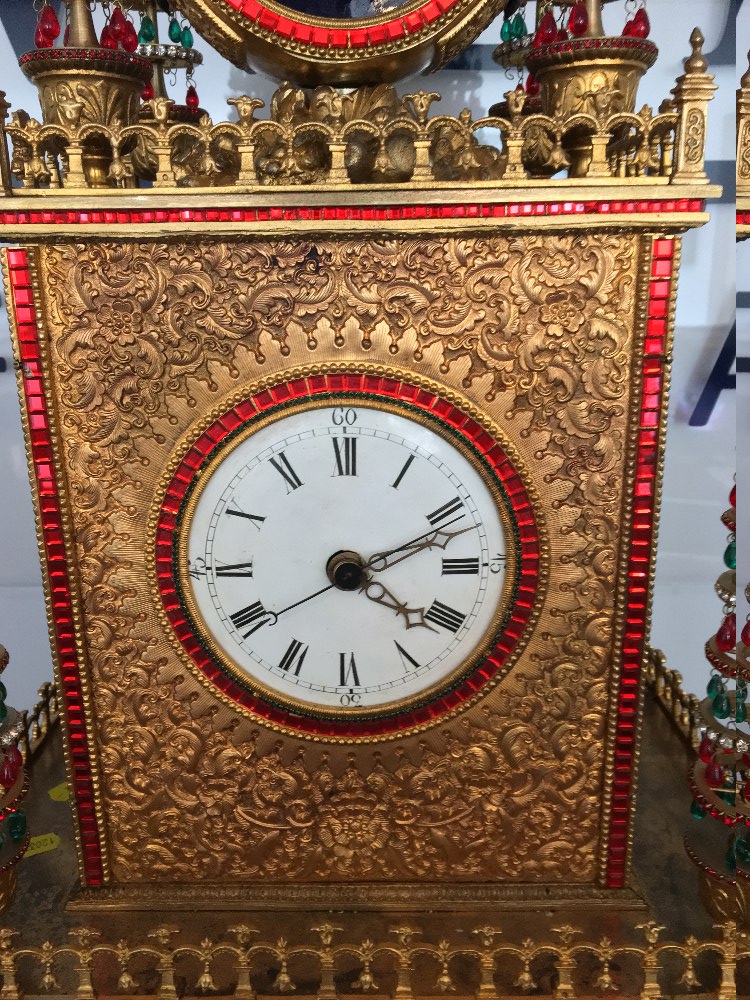 A large and impressive Chinese gilded metal paste set musical automaton table clock The 4 1/2 inch - Image 4 of 23