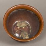 A 19th century cold painted bronze animalier group Formed as two mice trapped in a bowl.