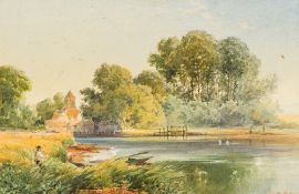 JOHN FINNIE (1829-1907) British Figure With Punt in a River Landscape Watercolour,