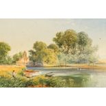 JOHN FINNIE (1829-1907) British Figure With Punt in a River Landscape Watercolour,