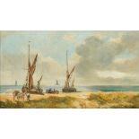 DOROTHY LIGHTFOOT (1909-2002) British (AR) Barges Landing Cargo Oil on board, signed,