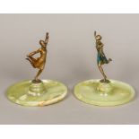 Two Art Deco painted patinated bronze models of dancers,