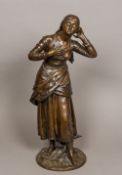 HENRY ETIENNE DUMAIGE (1830-1888) French Bare Foot Young Lady Holding Her Hair Patinated bronze on