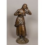 HENRY ETIENNE DUMAIGE (1830-1888) French Bare Foot Young Lady Holding Her Hair Patinated bronze on