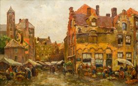CHRISTIAN SNYDERS (20th century) Dutch (AR) Dutch Street Market Oil on canvas, signed, framed.