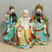 Three Chinese porcelain figures Comprising: Fuk, Luk, and Sau,