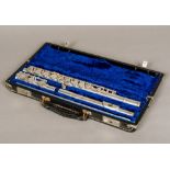 A Sterling silver K.G. Gemeinhardt Co. Elkhart M2S flute Cased. The case 40 cm wide.