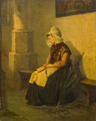 J DE GROOT (19th/20th century) Continental Female Figure Praying in a Church Interior Oil on panel,