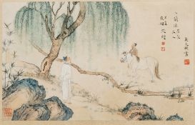 CHINESE SCHOOL (19th century) Two Figures and a Horse in a River Landscape Watercolour,