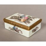 A late 18th/early 19th century enamel box The hinged domed rectangular top painted with a courting