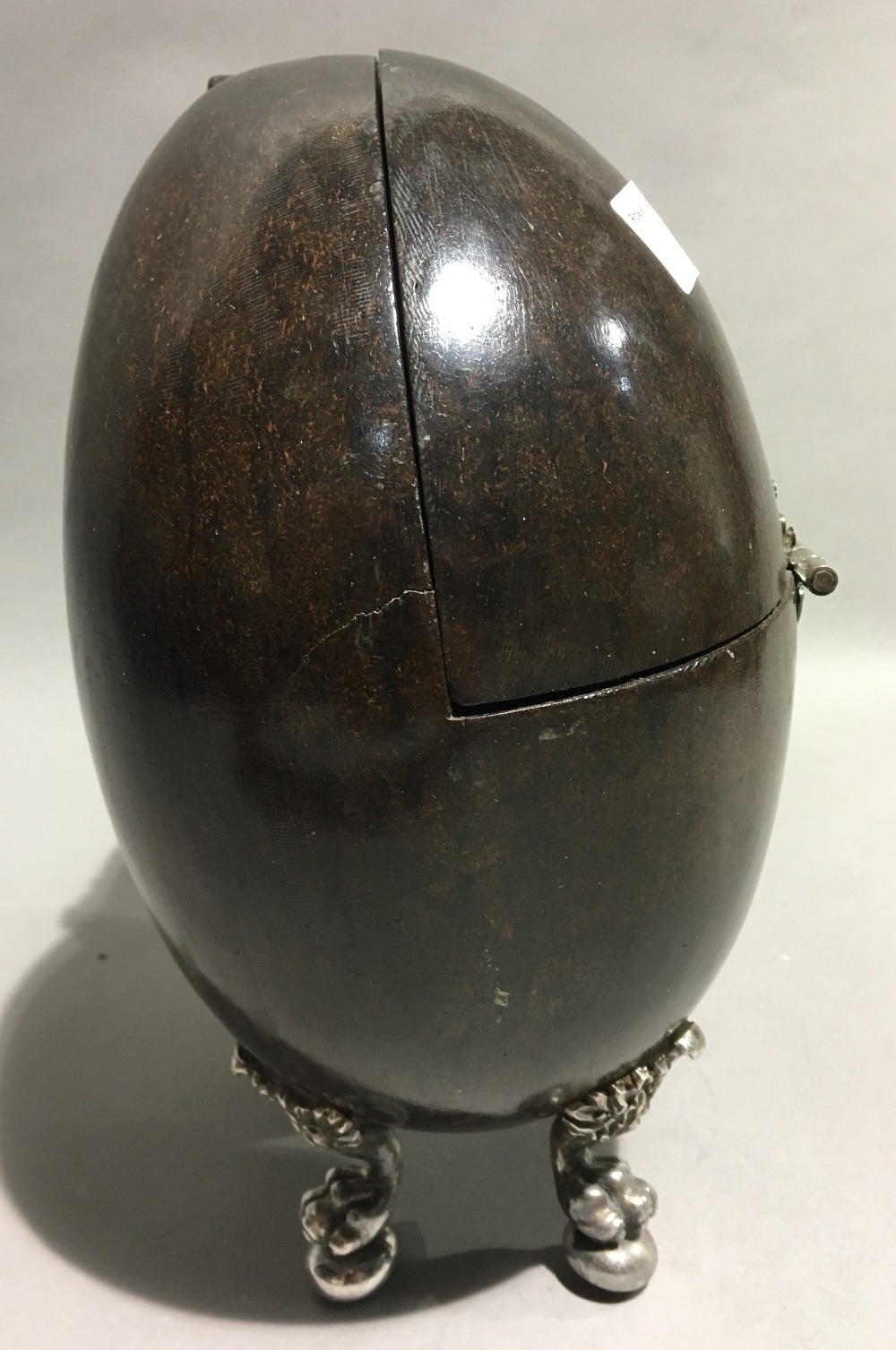 A 19th century white metal mounted coco-de-mer Hinged as a box, mounted on cast ball-and-claw feet. - Bild 3 aus 7