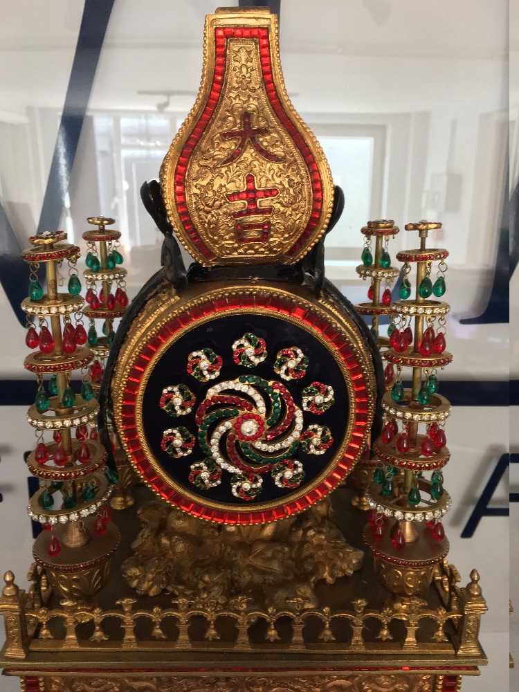 A large and impressive Chinese gilded metal paste set musical automaton table clock The 4 1/2 inch - Image 3 of 23