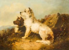 W H J HARDY (19th/20th century) British Terriers on a Heath Oil on canvas, indistinctly signed,