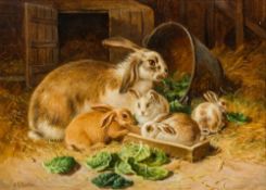 ALFRED RICHARDSON BARBER (1841-1925) British Family of Rabbits Oil on canvas, signed,