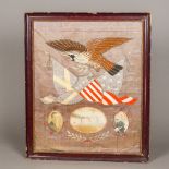 An early 20th century American embroidered silk picture Depicting an eagle above various flags,