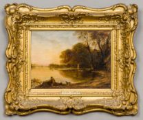 JOHN LINNELL (1792-1882) British River Scene at Dusk Oil on panel, stamped R Davy,