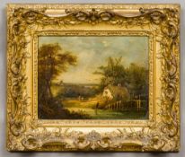 GEORGE VINCENT (1796-1832) British Figures Before a Riverside Thatched Cottage,
