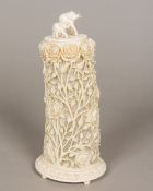 A late 19th/early 20th century Indian carved ivory shade Extensively worked overall with flowering