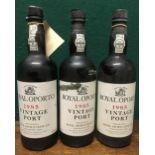 Royal Oporto 1985 Vintage Port Three bottles.