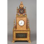A large and impressive Chinese gilded metal paste set musical automaton table clock The 4 1/2 inch