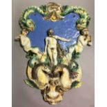 A fine 18th century South European majolica architectural fixture Of escutcheon form,
