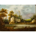 ENGLISH SCHOOL (19th century) Figures Before Cottages in Rural River Landscapes Oils on canvas,