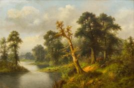 ADA STONE (1879-1904) British Wooded River Landscape Oil on canvas, signed, framed. 74.5 x 49 cm.