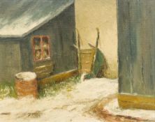 ALFRED PEDERSEN (20th century) Danish Snowy Yard Oil on board, signed, framed. 49 x 39 cm.