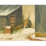 ALFRED PEDERSEN (20th century) Danish Snowy Yard Oil on board, signed, framed. 49 x 39 cm.