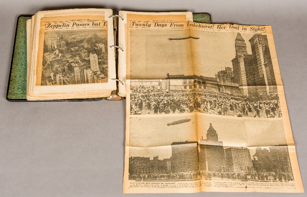 A scrapbook containing newspaper cuttings relating to the history of Zeppelin airships The front