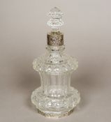 A German Sterling silver mounted cut glass decanter The etched and hobnail cut body set with a