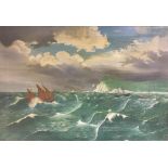 ENGLISH NAIVE SCHOOL (19th/20th century) Shipping in Choppy Waters Off the Coast Oil on canvas.