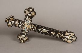 A Chinese mother-of-pearl inlaid carved wooden, possibly Hongmu, cross Of typical form,