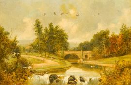 Attributed to A H VICKERS (1853-1907) British Figure in a Parkland Riverscape Oil on canvas, framed.